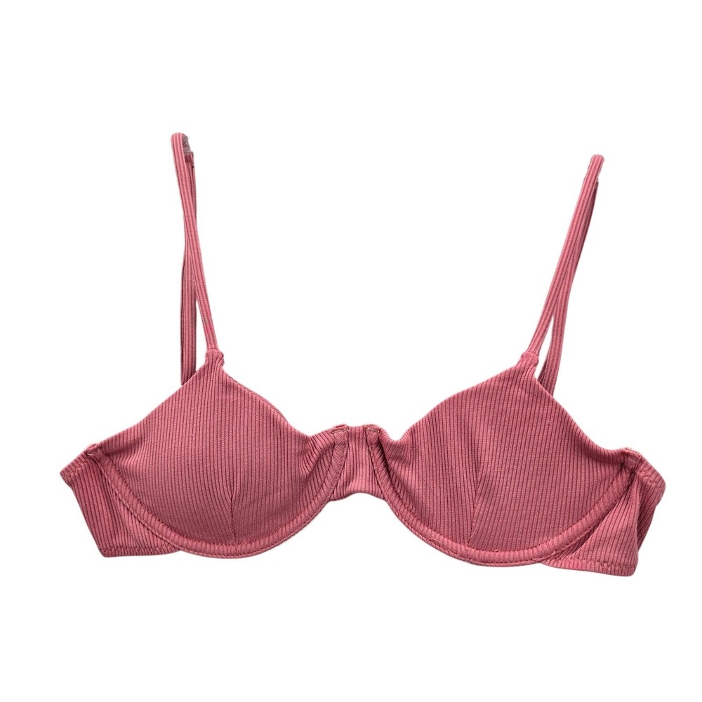 Y2K Ribbed Coquette Resort Party 2000s Vacation‎ Pink Bra Bikini Top Swim Small
